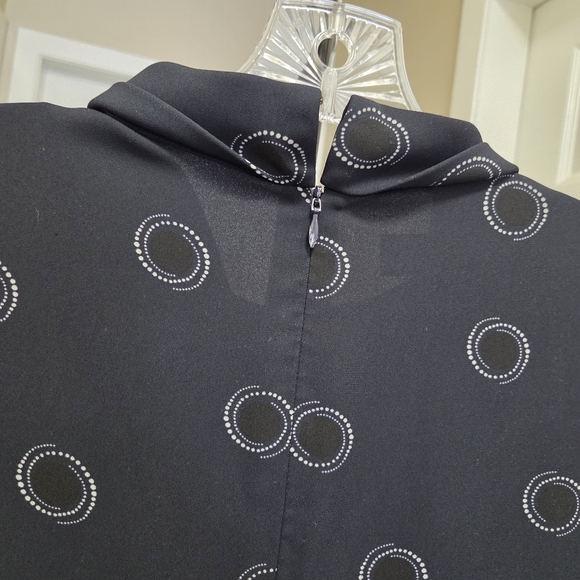 Hobbs Black Dotted Dress | Elegant Shift Midi | Ruffle Sleeve - Picture 7 of 8